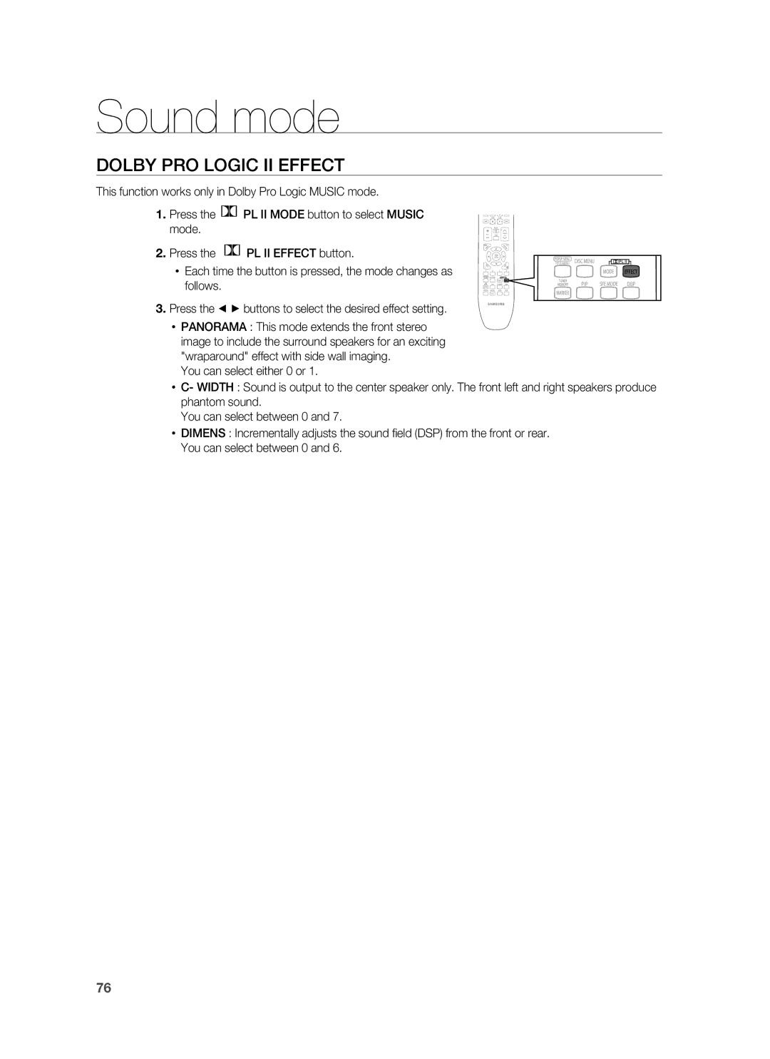 Samsung AH68-02178Z, HT-BD1200 user manual Dolby PRO Logic II Effect 