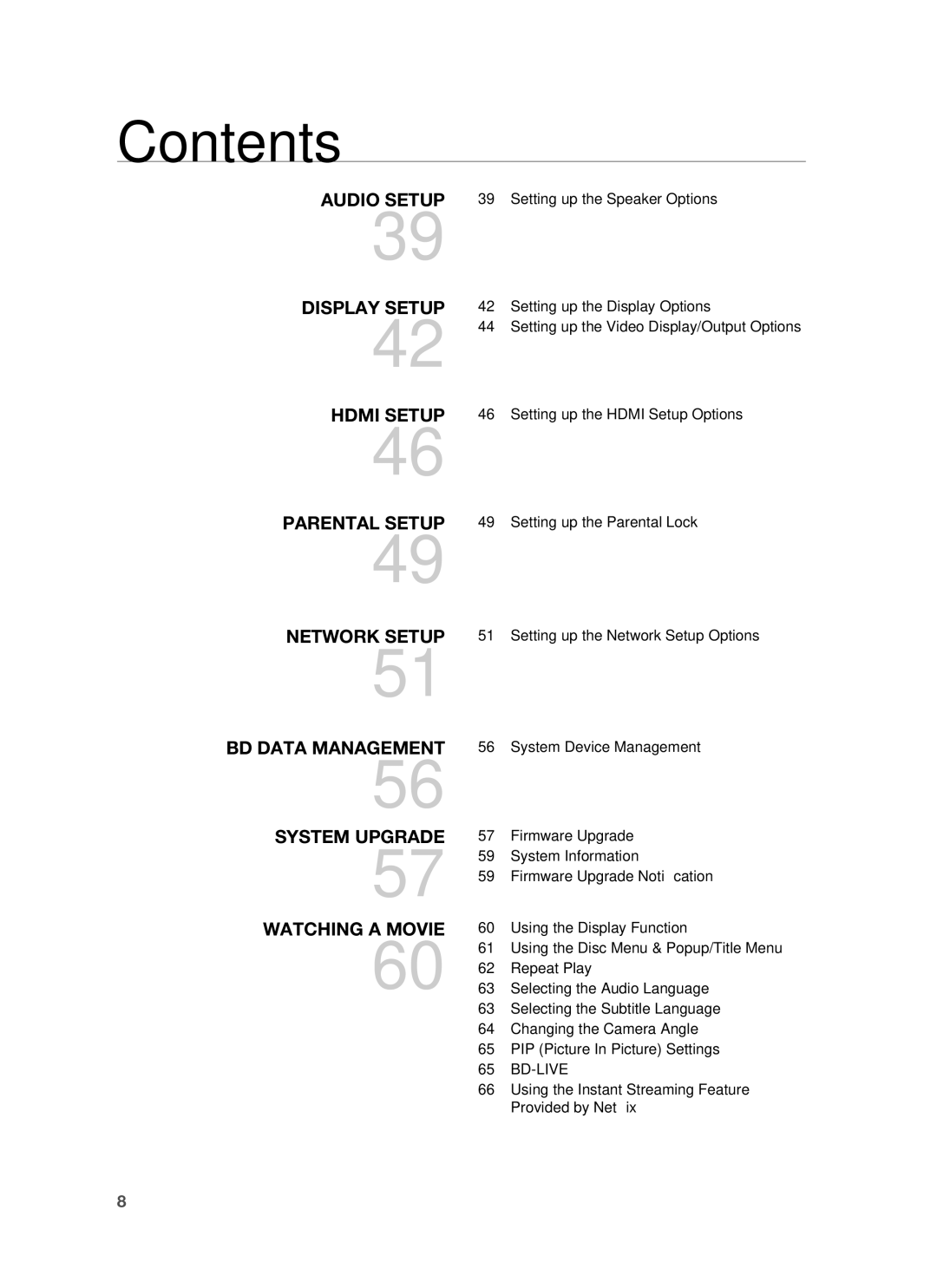 Samsung AH68-02178Z, HT-BD1200 user manual Audio Setup 39 Setting up the Speaker Options, Bd-Live 