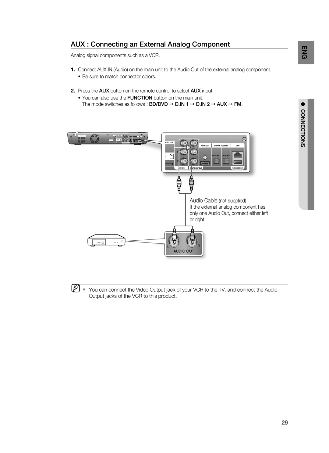 Samsung HT-BD1200, AH68-02178Z user manual AUX Connecting an External Analog Component 