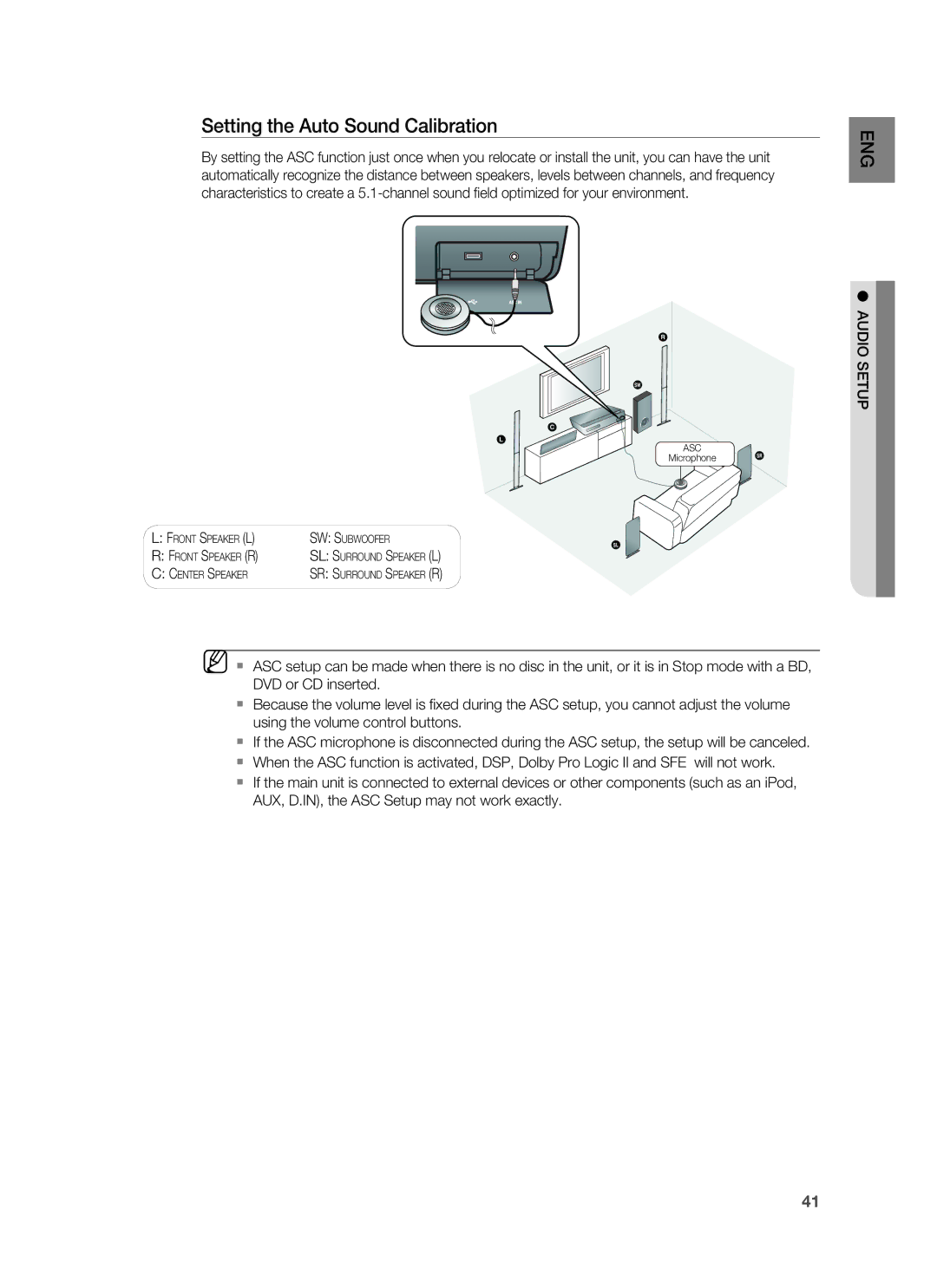 Samsung HT-BD3252A, AH68-02231A user manual Setting the Auto Sound Calibration, Audio Setup 