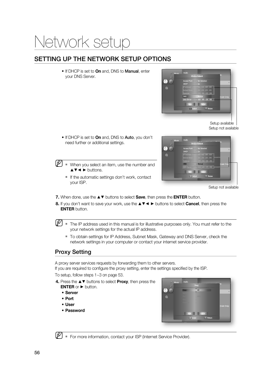 Samsung AH68-02231A, HT-BD3252A user manual Proxy Setting, Server Port User Password 