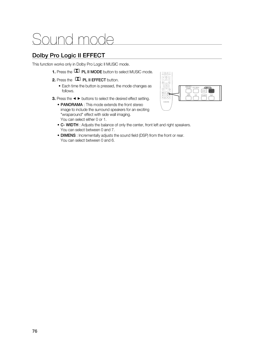 Samsung AH68-02231A, HT-BD3252A user manual Dolby Pro Logic II Effect 