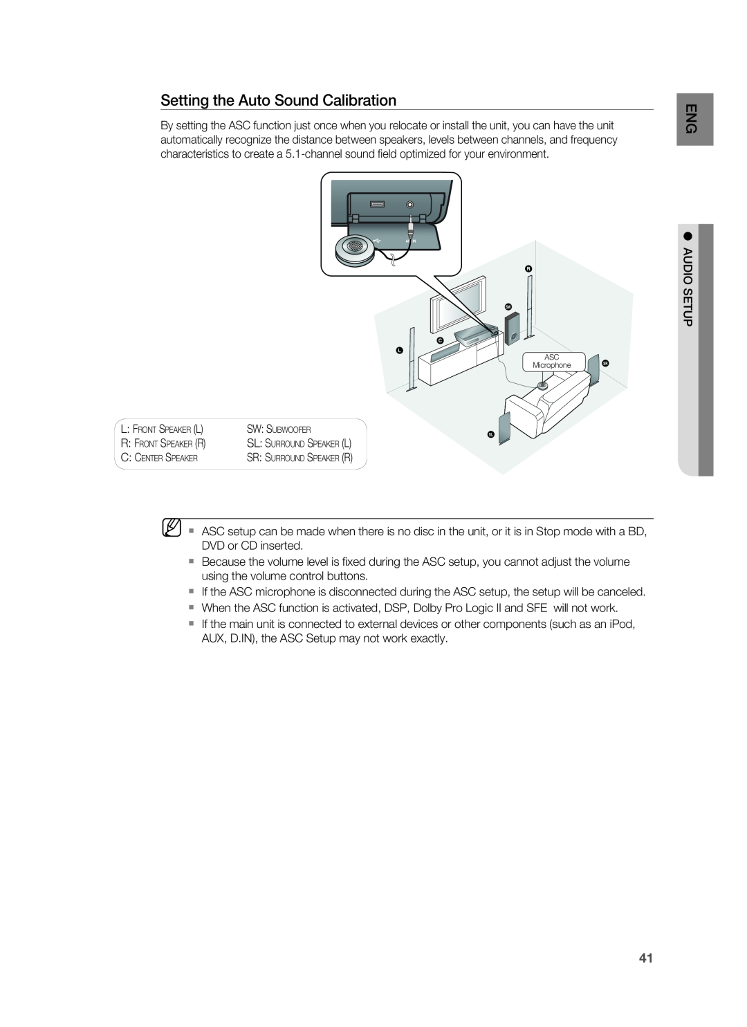 Samsung HT-BD3252A, AH68-02231A user manual Setting the Auto Sound Calibration 