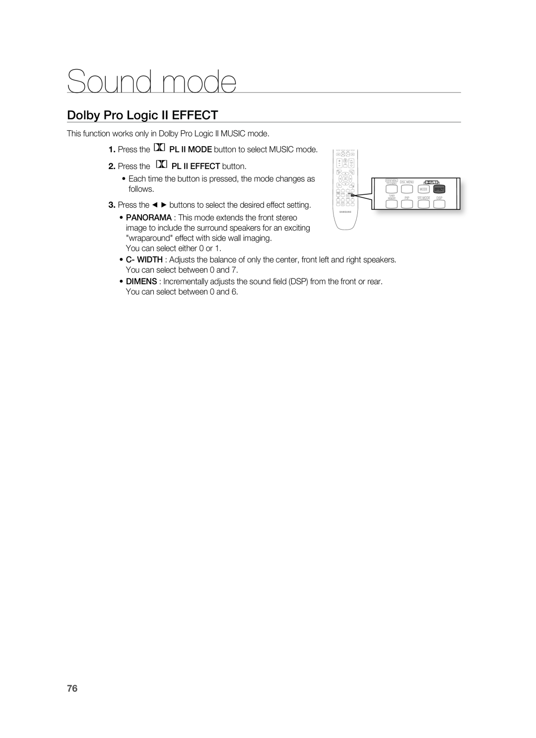 Samsung AH68-02231A, HT-BD3252A user manual Dolby Pro Logic II EFFECT, Sound mode 
