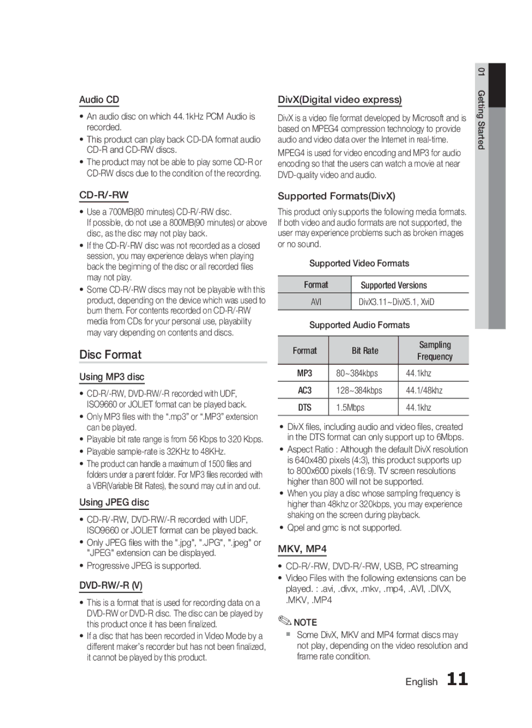 Samsung HT-C6530, AH68-02255S user manual Disc Format 