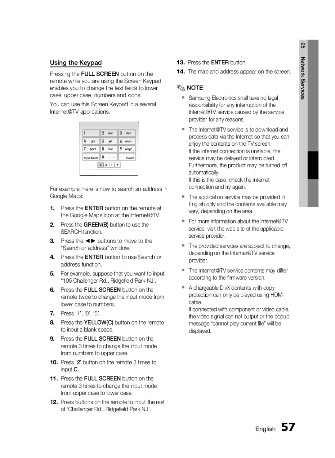 Samsung HT-C6530, AH68-02255S user manual Using the Keypad, Press the Enter button Map and address appear on the screen 