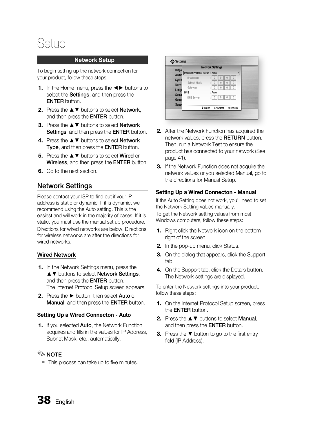 Samsung AH68-02255S, HT-C6530 user manual Network Settings, Network Setup, Wired Network, English 