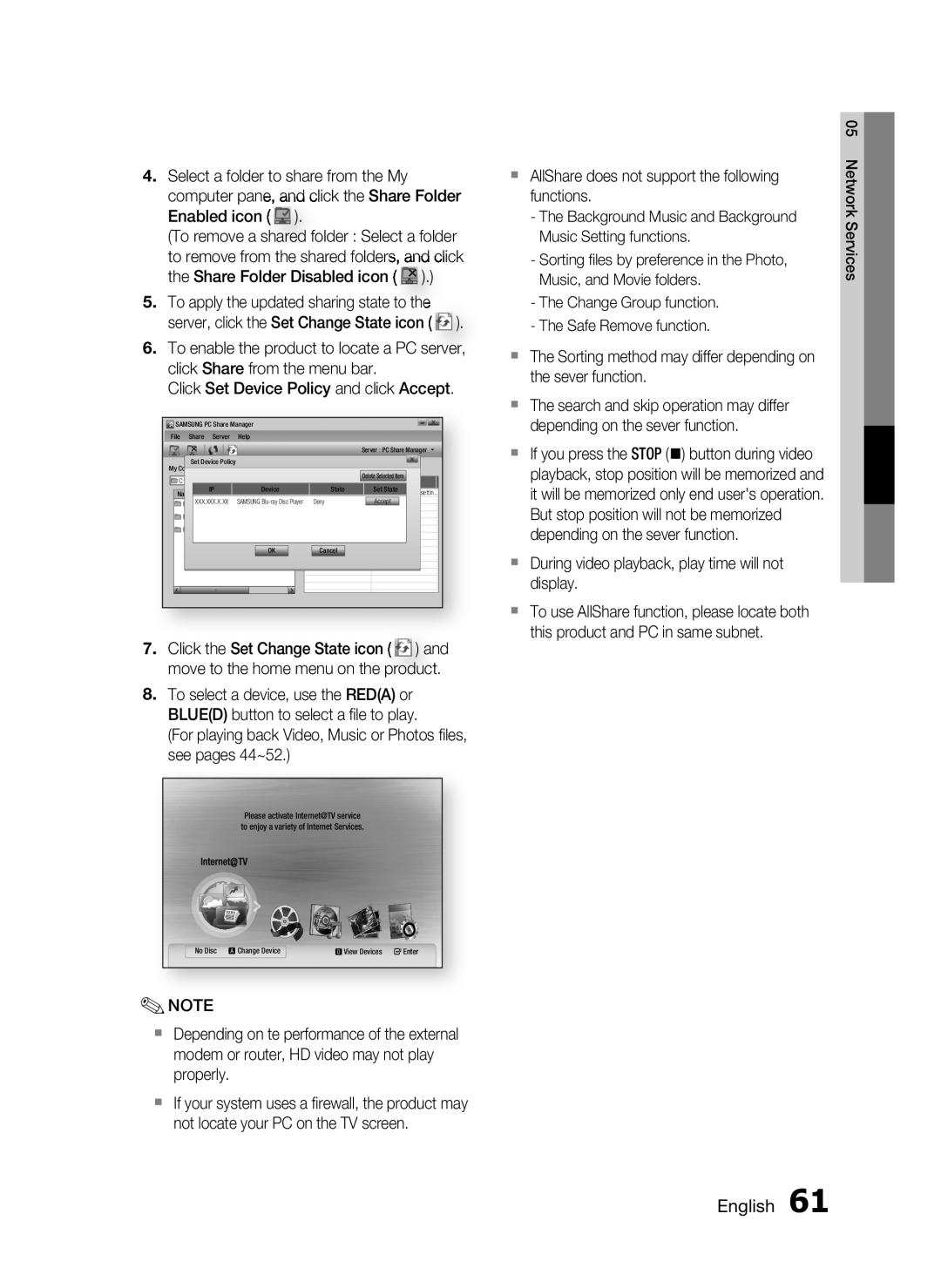 Samsung HT-C6530, AH68-02255S user manual English, To remove a shared folder Select a folder 