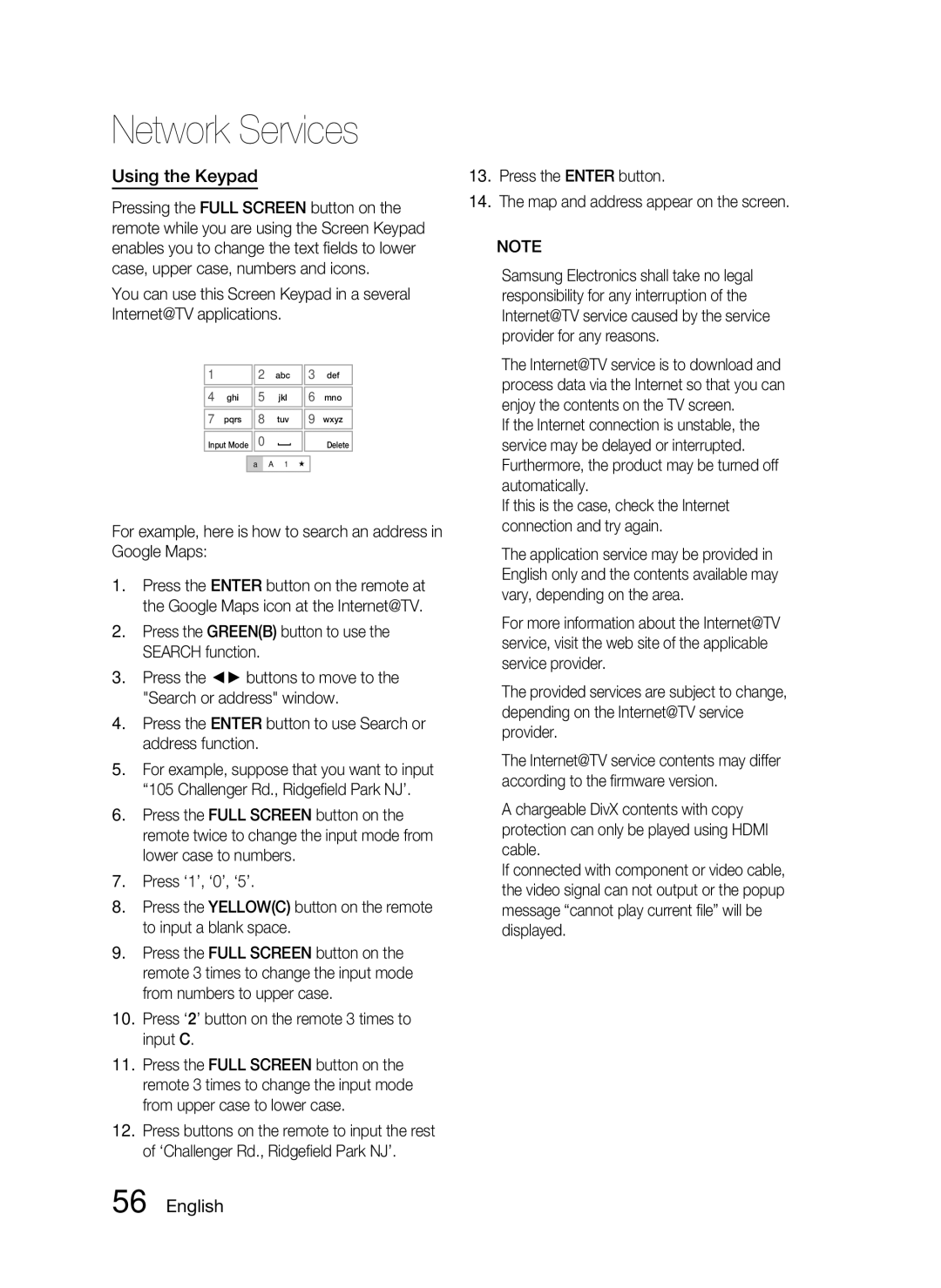 Samsung AH68-02256G, HT-C5530 user manual Using the Keypad, For example, here is how to search an address in Google Maps 