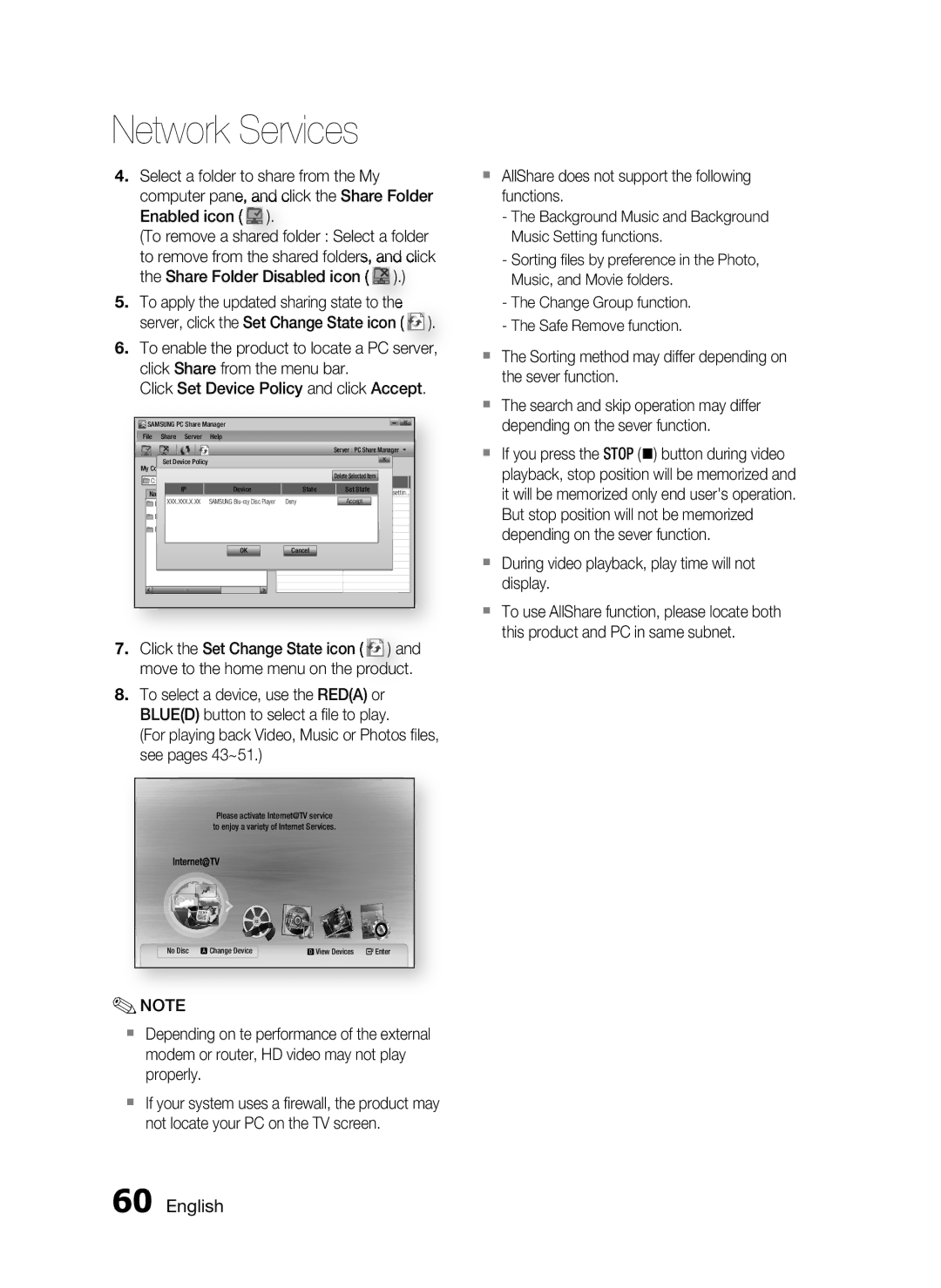 Samsung AH68-02256G, HT-C5530 Select a folder to share from the My, Click, Depending on the sever function, Display 