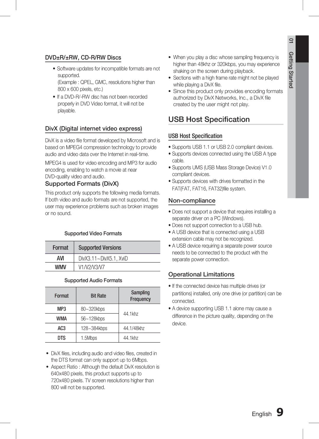 Samsung HT-C450, AH68-02259K, HT-C455, HT-C453 user manual USB Host Specification 