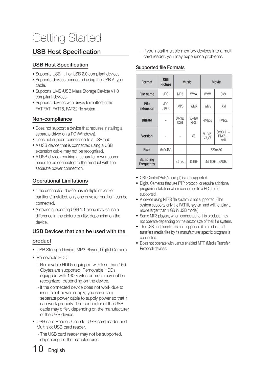 Samsung AH68-02259Q, HT-C463-XAC user manual USB Host Speciﬁcation 