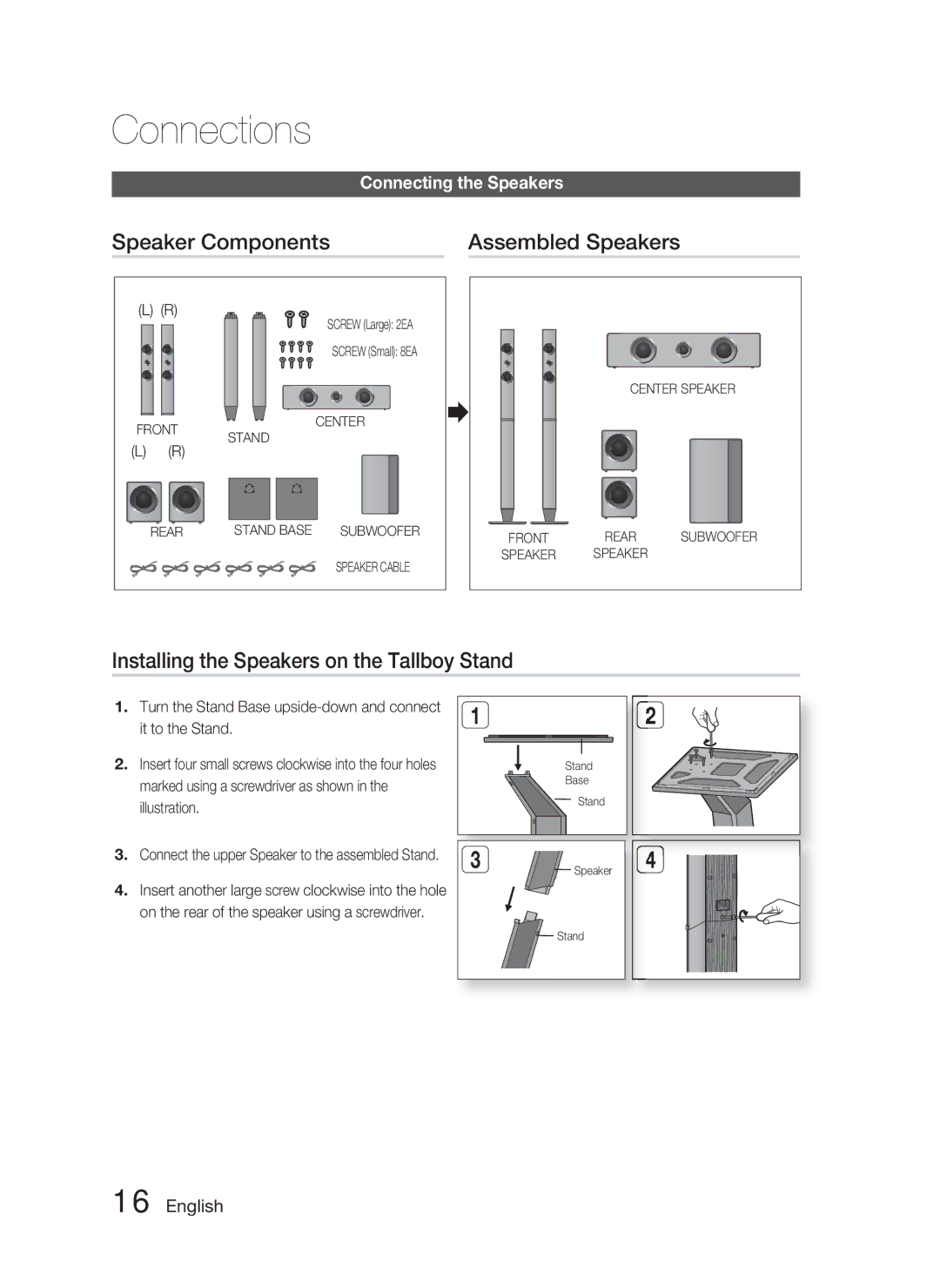 Samsung AH68-02259Q, HT-C463-XAC Speaker Components Assembled Speakers, Installing the Speakers on the Tallboy Stand 