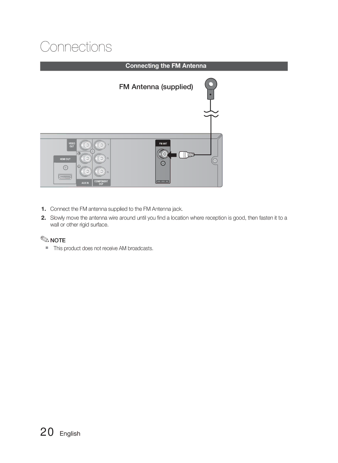 Samsung AH68-02259Q, HT-C463-XAC user manual FM Antenna supplied, Connecting the FM Antenna 