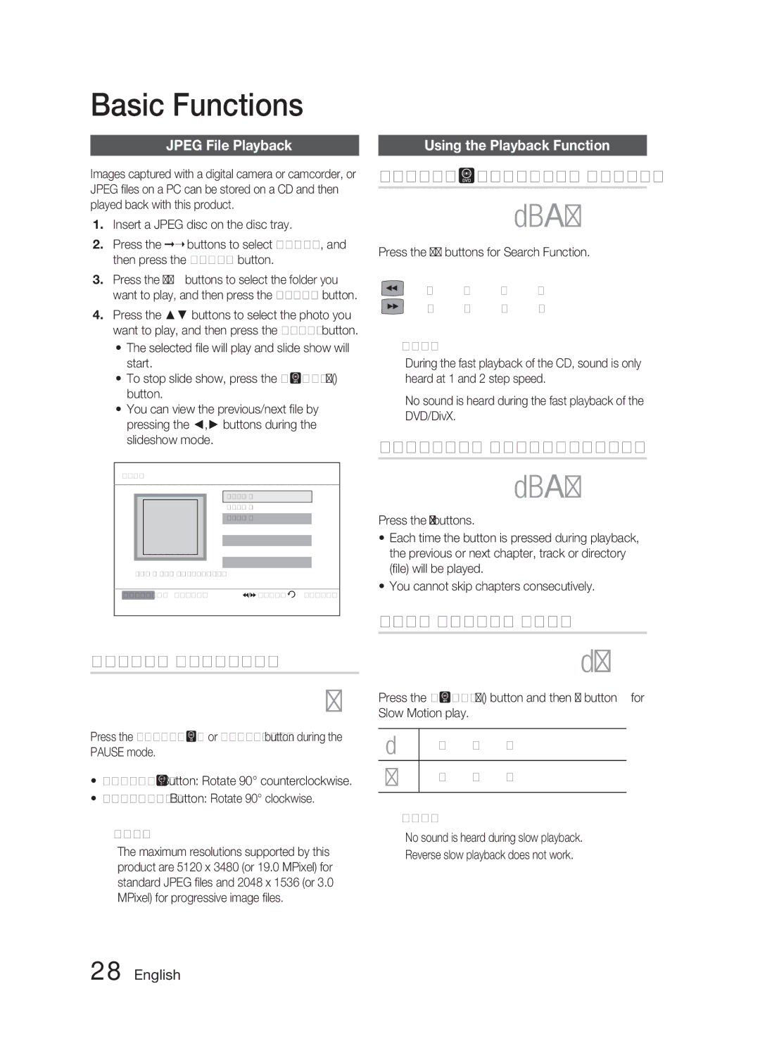 Samsung AH68-02259Q, HT-C463-XAC Rotate Function, Forward/Reverse Search, Skipping Scenes/Songs, Slow Motion Play 