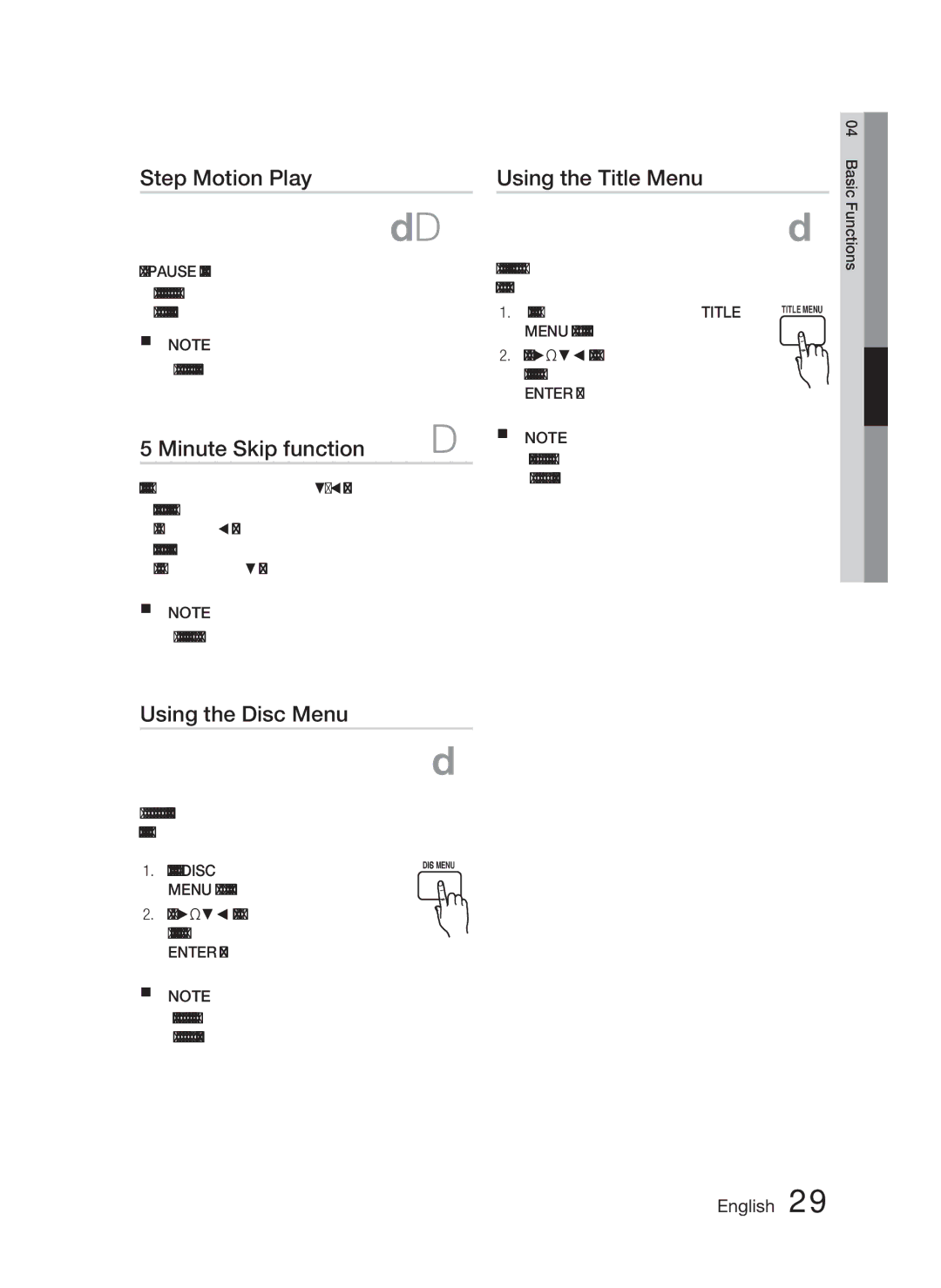 Samsung HT-C463-XAC, AH68-02259Q Step Motion Play, Minute Skip function, Using the Title Menu, Using the Disc Menu 