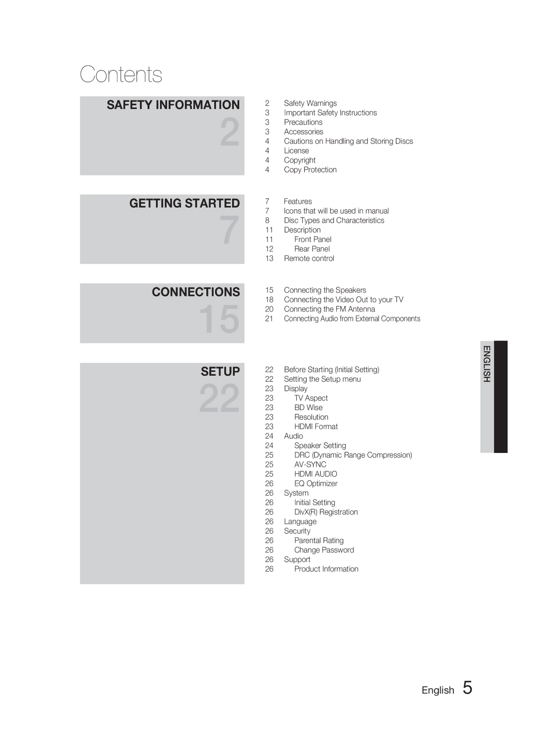 Samsung HT-C463-XAC, AH68-02259Q user manual Contents 