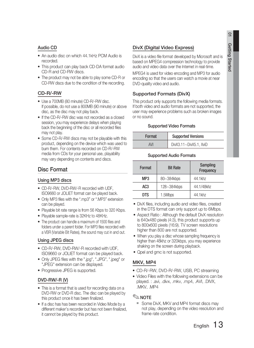 Samsung AH68-02279R user manual Disc Format 