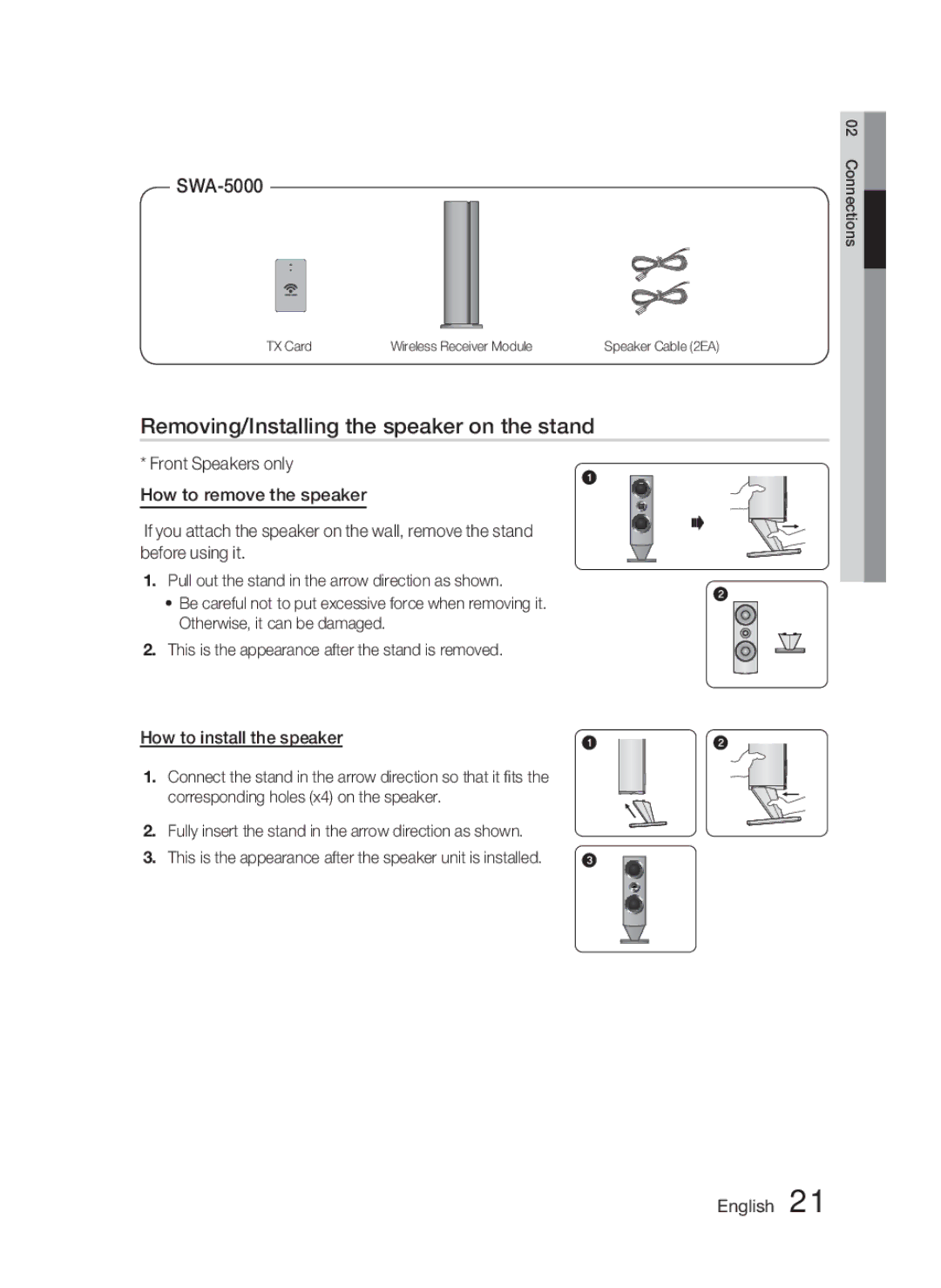 Samsung AH68-02279R user manual Removing/Installing the speaker on the stand, How to install the speaker 