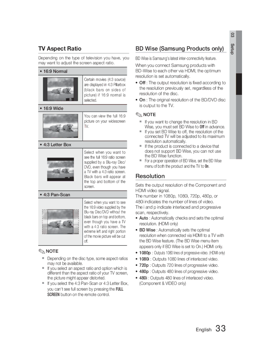 Samsung AH68-02279R user manual BD Wise Samsung Products only, Resolution, Normal, Pan-Scan 