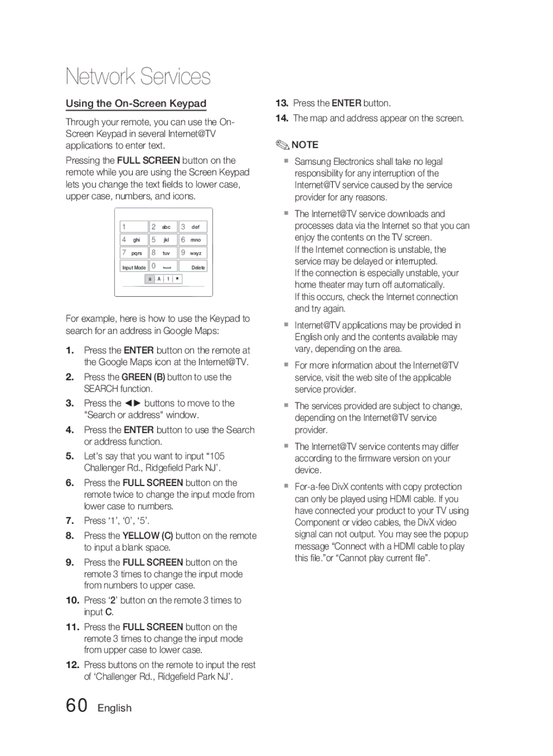 Samsung AH68-02279R user manual Using the On-Screen Keypad, If this occurs, check the Internet connection and try again 