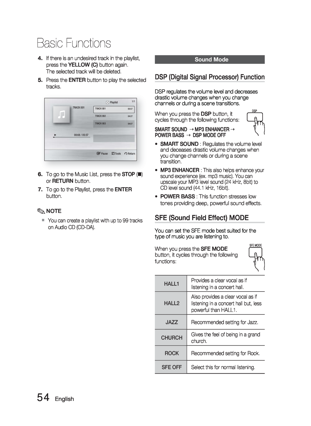 Samsung AH68-02279R user manual DSP Digital Signal Processor Function, SFE Sound Field Effect MODE, Sound Mode, English 