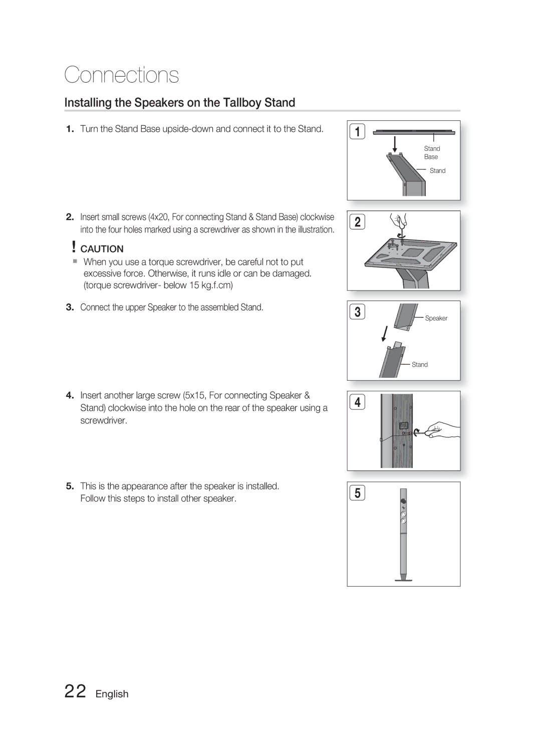 Samsung AH68-02279Y user manual Installing the Speakers on the Tallboy Stand 