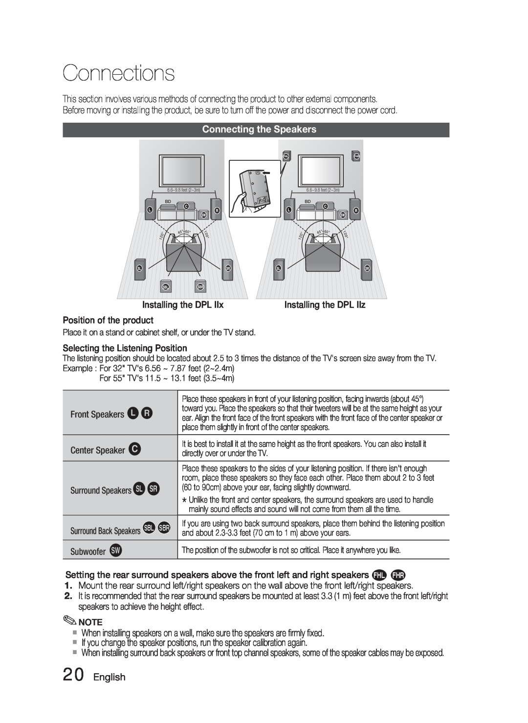 Samsung AH68-02279Y user manual Connections, Connecting the Speakers, English 