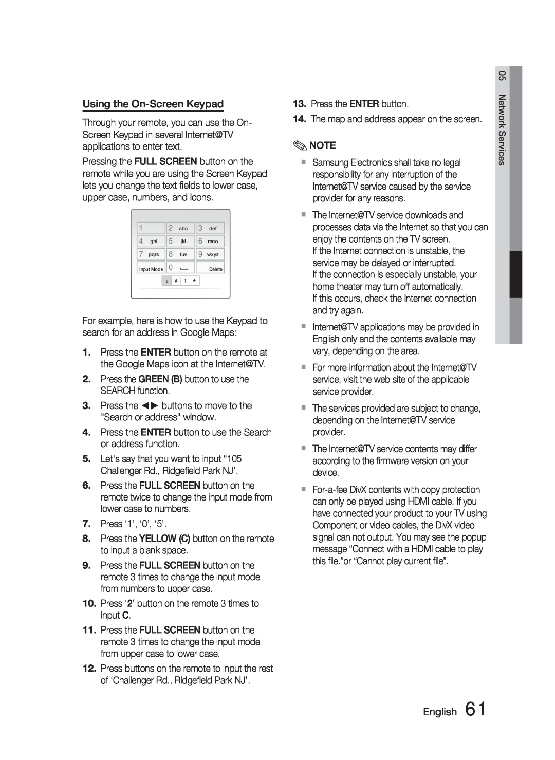 Samsung AH68-02279Y user manual Using the On-ScreenKeypad, English 