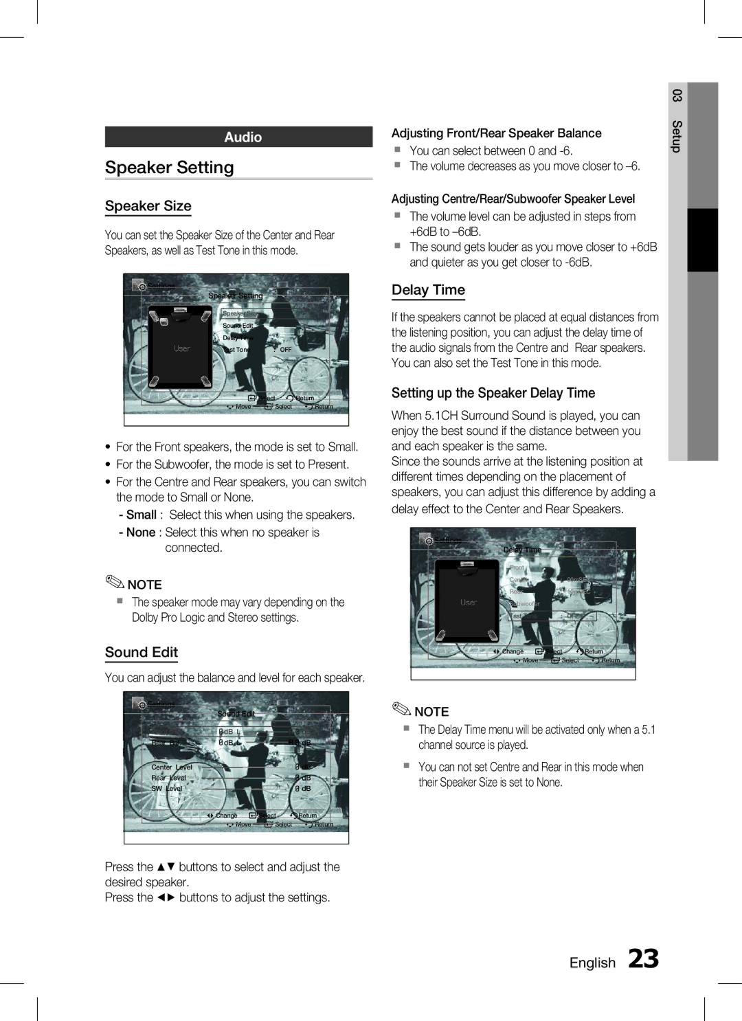 Samsung HT-C350, AH68-02293B user manual Speaker Setting, Audio 