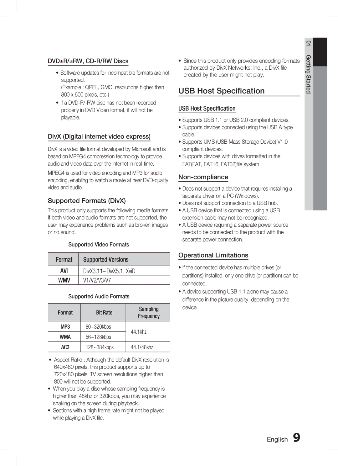 Samsung HT-C350, AH68-02293B user manual USB Host Specification 