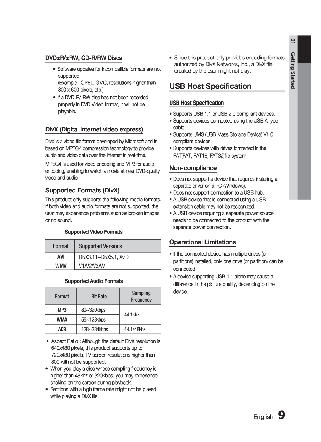 Samsung HT-C350, AH68-02293B user manual USB Host Specification 