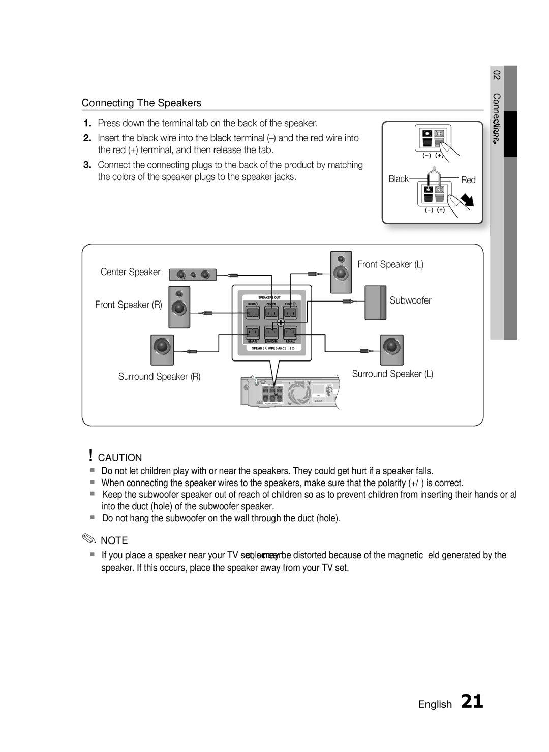 Samsung AH68-02302R user manual Connecting The Speakers, Center Speaker Front Speaker R, Red 