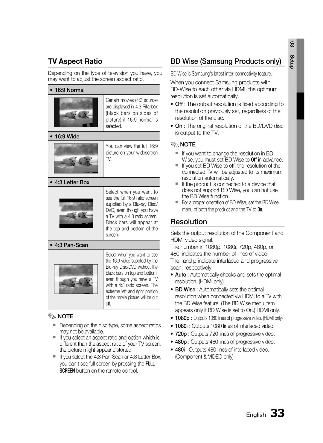 Samsung AH68-02302R user manual BD Wise Samsung Products only, Resolution, Normal, Pan-Scan 