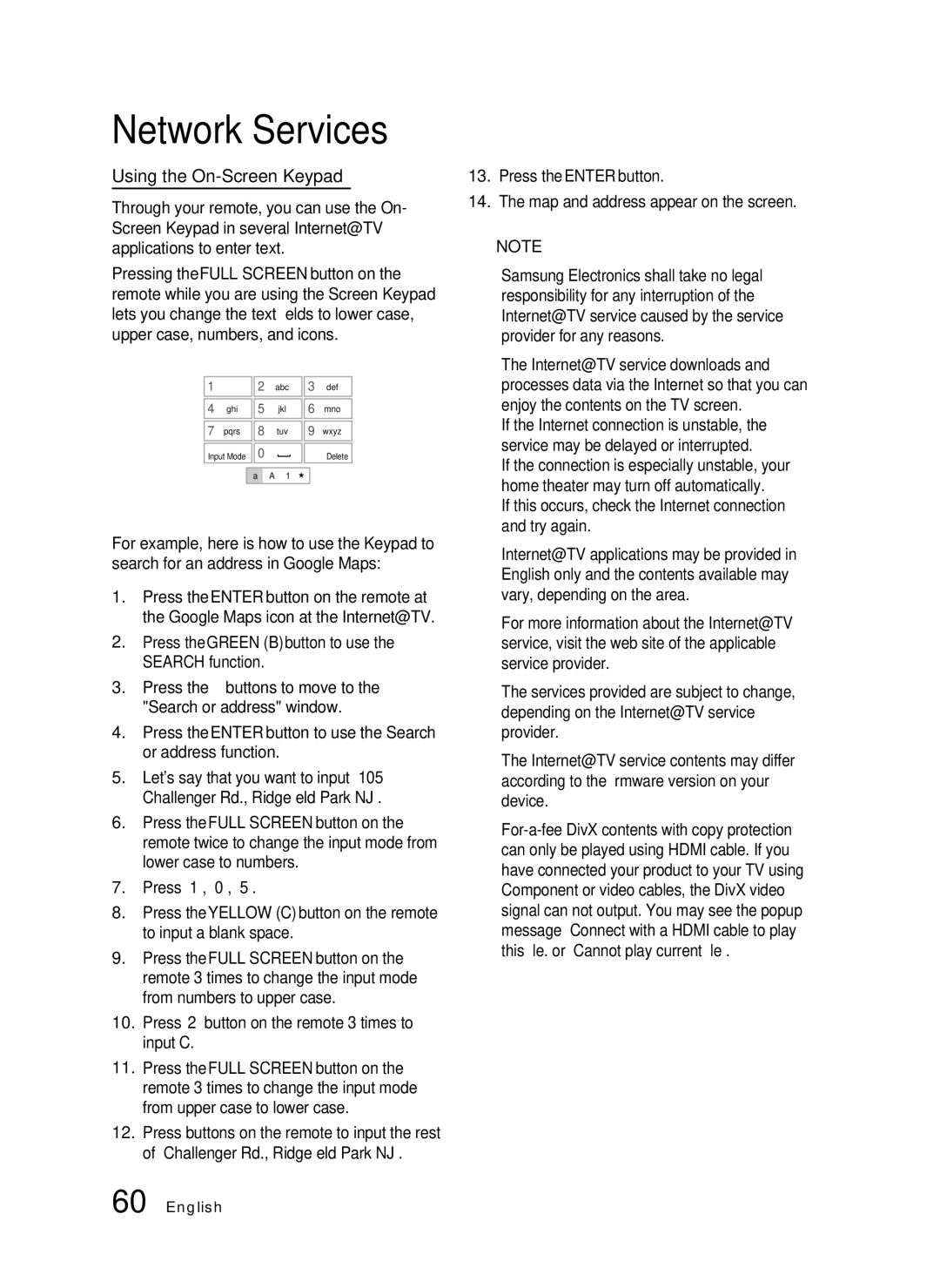 Samsung AH68-02302R user manual Using the On-Screen Keypad, If this occurs, check the Internet connection and try again 