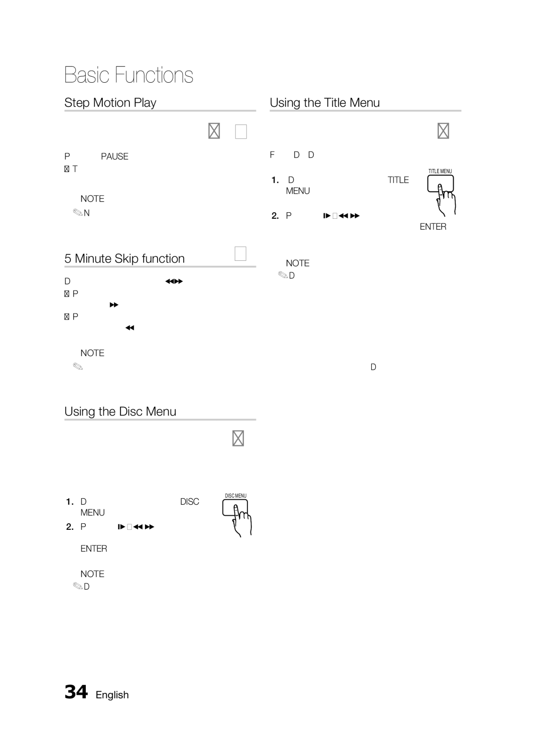 Samsung HT-D555, AH68-02333R, HT-D553 Step Motion Play, Minute Skip function, Using the Title Menu, Using the Disc Menu 