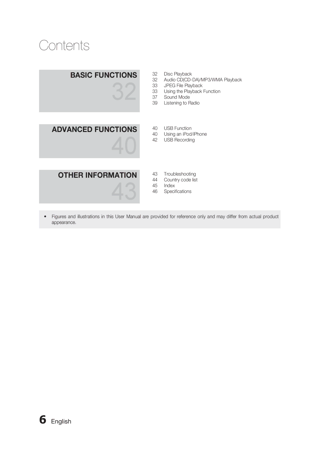 Samsung HT-D555, AH68-02333R, HT-D553, HT-D550 user manual Basic Functions Advanced Functions Other Information 