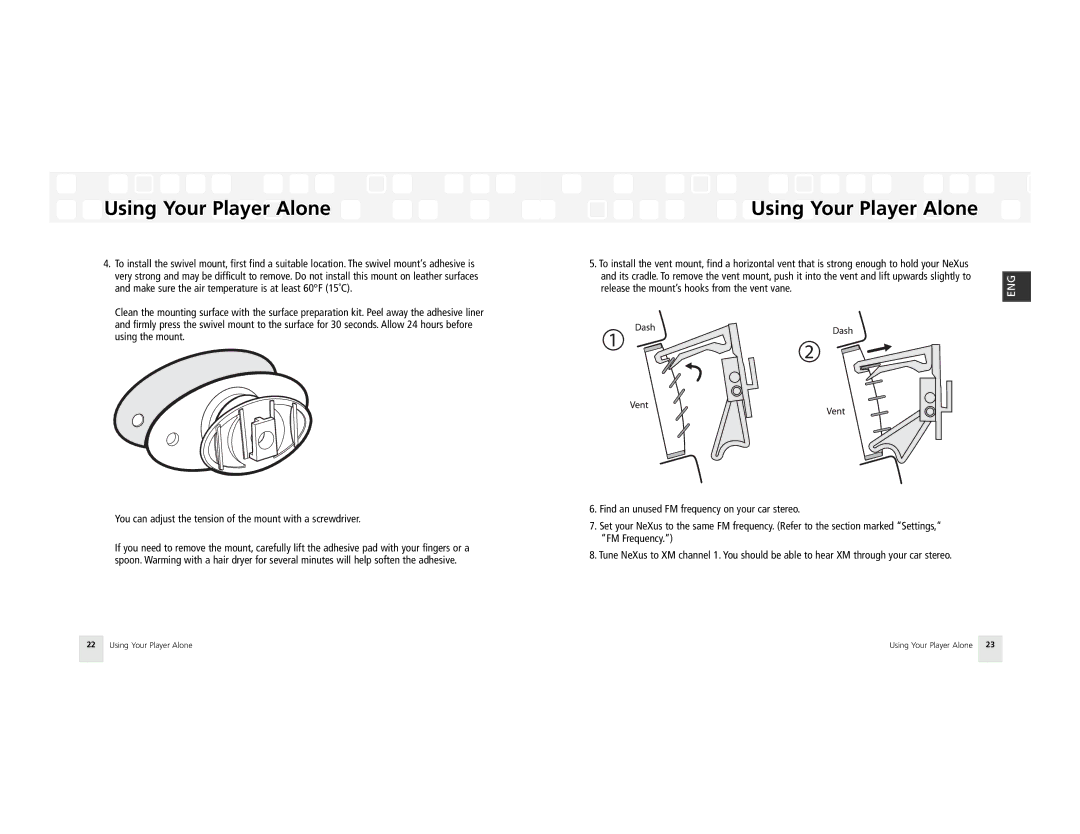 Samsung AH81-02185A XM manual Using Your Player Alone 