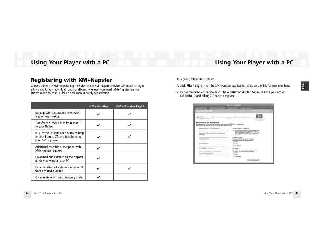 Samsung AH81-02185A XM manual Registering with XM+Napster, XM+Napster XM+Napster Light 