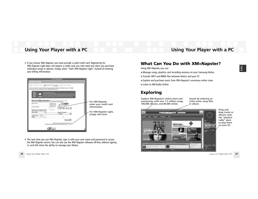 Samsung AH81-02185A XM manual What Can You Do with XM+Napster?, Exploring 