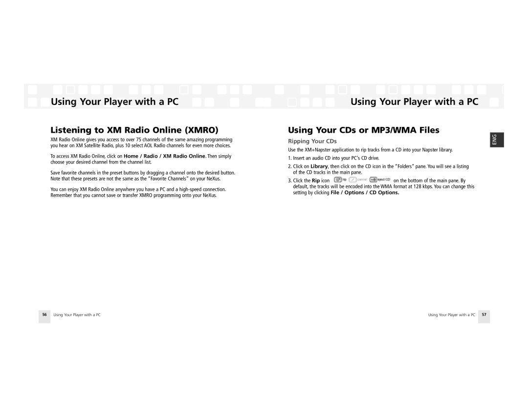 Samsung AH81-02185A XM manual Listening to XM Radio Online Xmro, Using Your CDs or MP3/WMA Files, Ripping Your CDs 