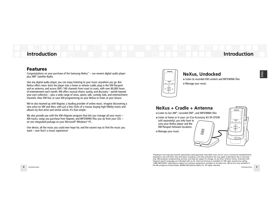 Samsung AH81-02185A XM manual Introduction, Features, NeXus + Cradle + Antenna 