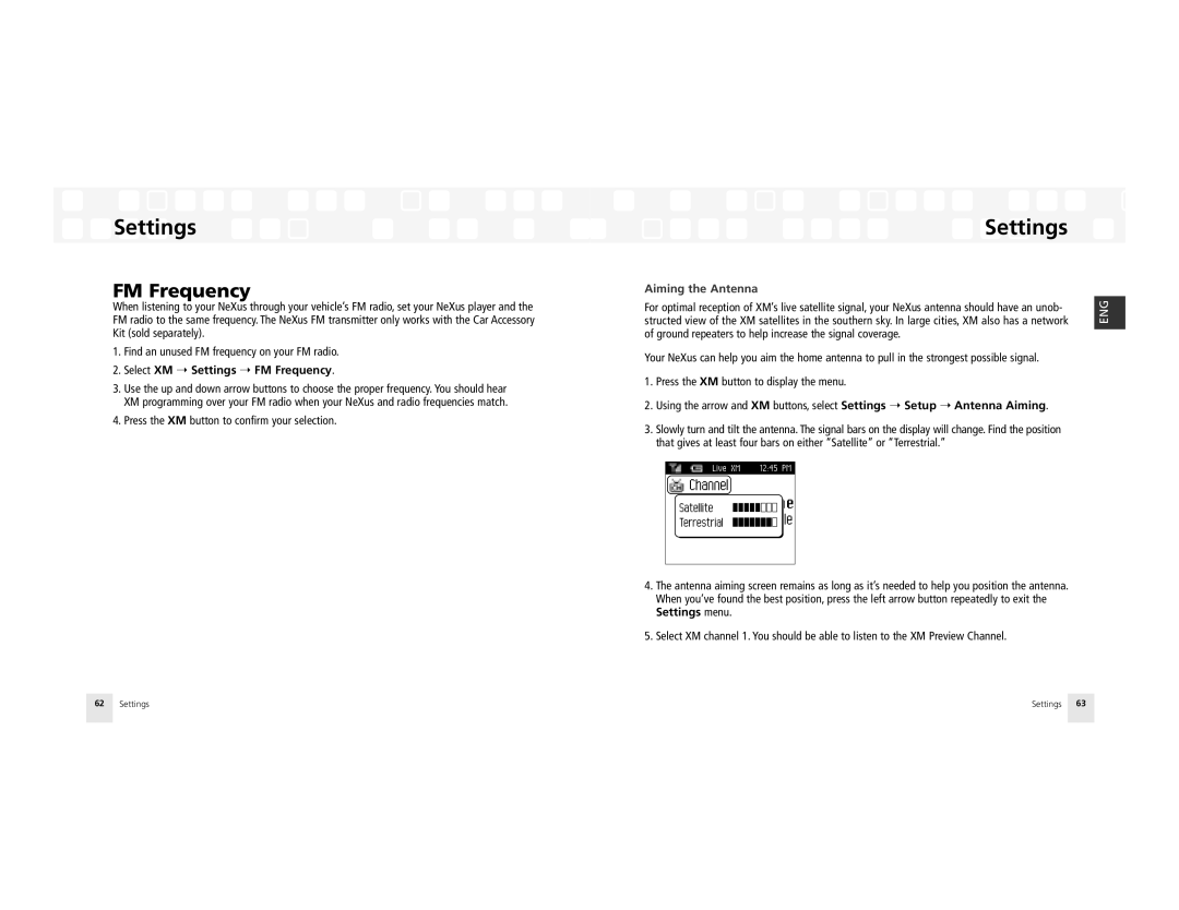 Samsung AH81-02185A XM manual Select XM Settings FM Frequency 