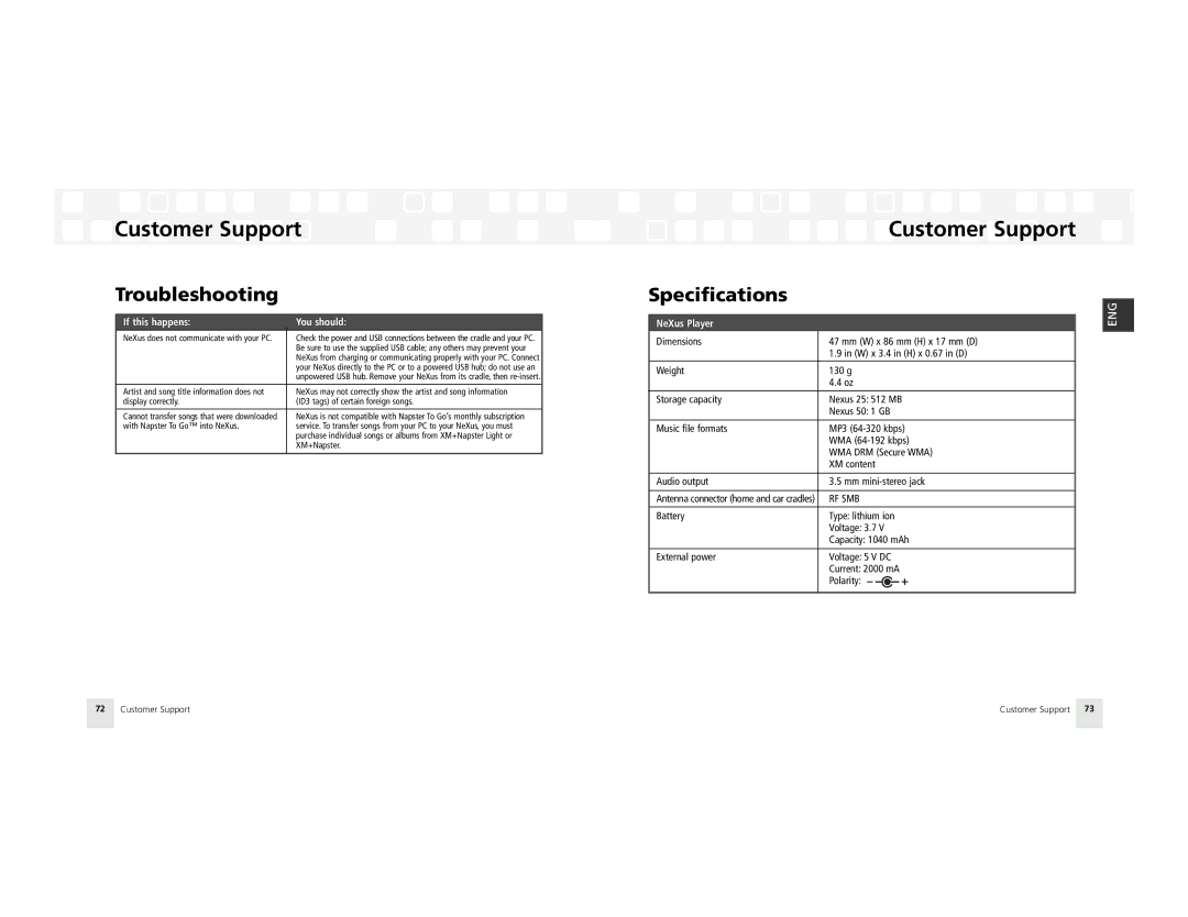 Samsung AH81-02185A XM manual Specifications, NeXus Player 