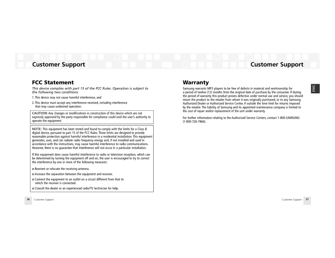 Samsung AH81-02185A XM manual FCC Statement, Warranty 