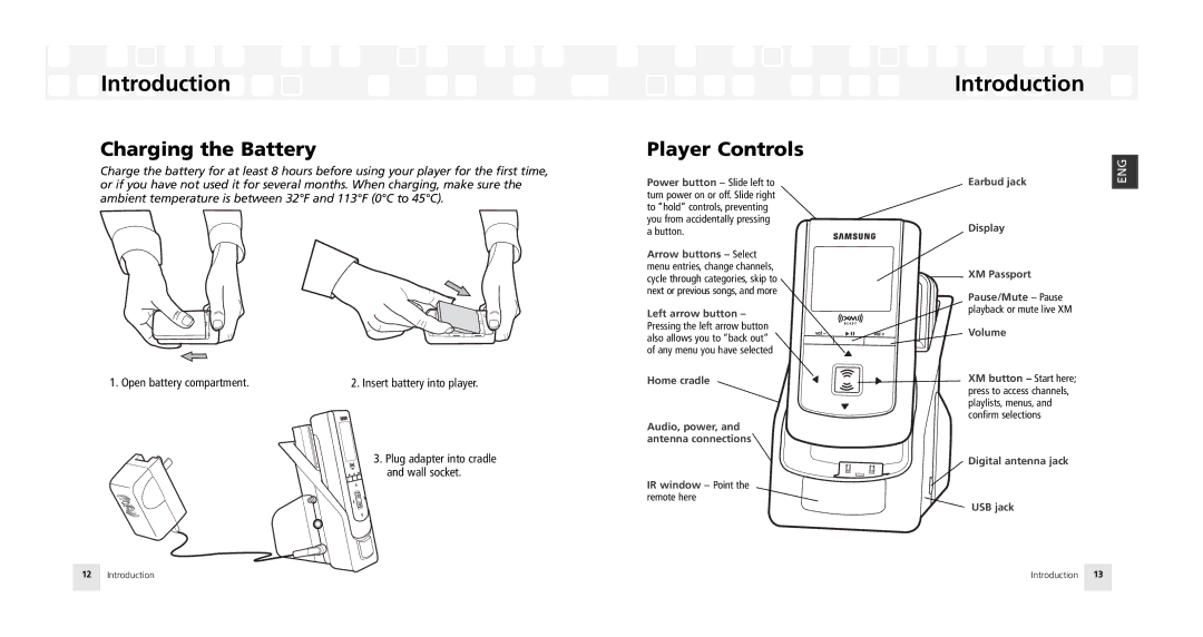 Samsung AH81-02185A XM manual Charging the Battery, Player Controls 