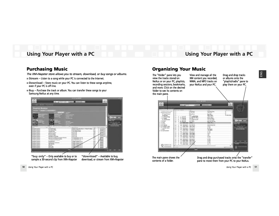 Samsung AH81-02185A XM manual Purchasing Music, Using Your Player with a PC, Organizing Your Music 