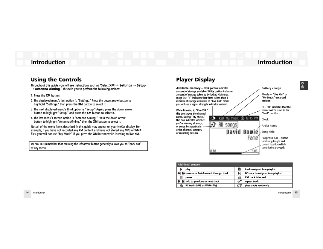 Samsung AH81-02185A XM manual Using the Controls, Player Display, Introduction 