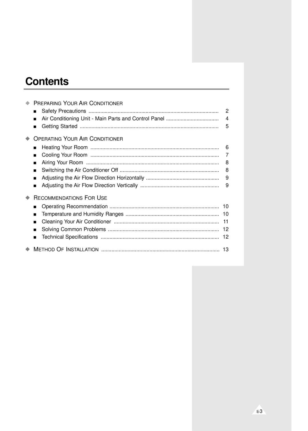 Samsung AHT24F1MEB6SAR manual Contents 