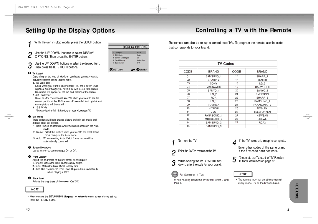 Samsung 20030516154437687, AK68-00029C manual Setting Up the Display Options, Controlling a TV with the Remote 